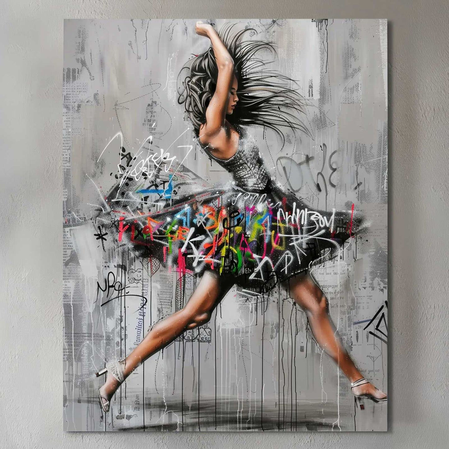 Graffiti Dancing Woman Canvas Wall Art