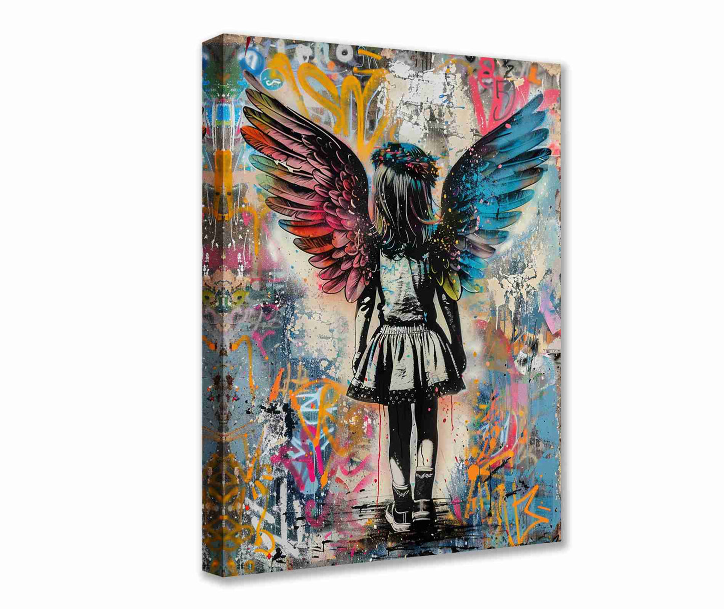 Girl with Angel Wings Graffiti Canvas Wall Art