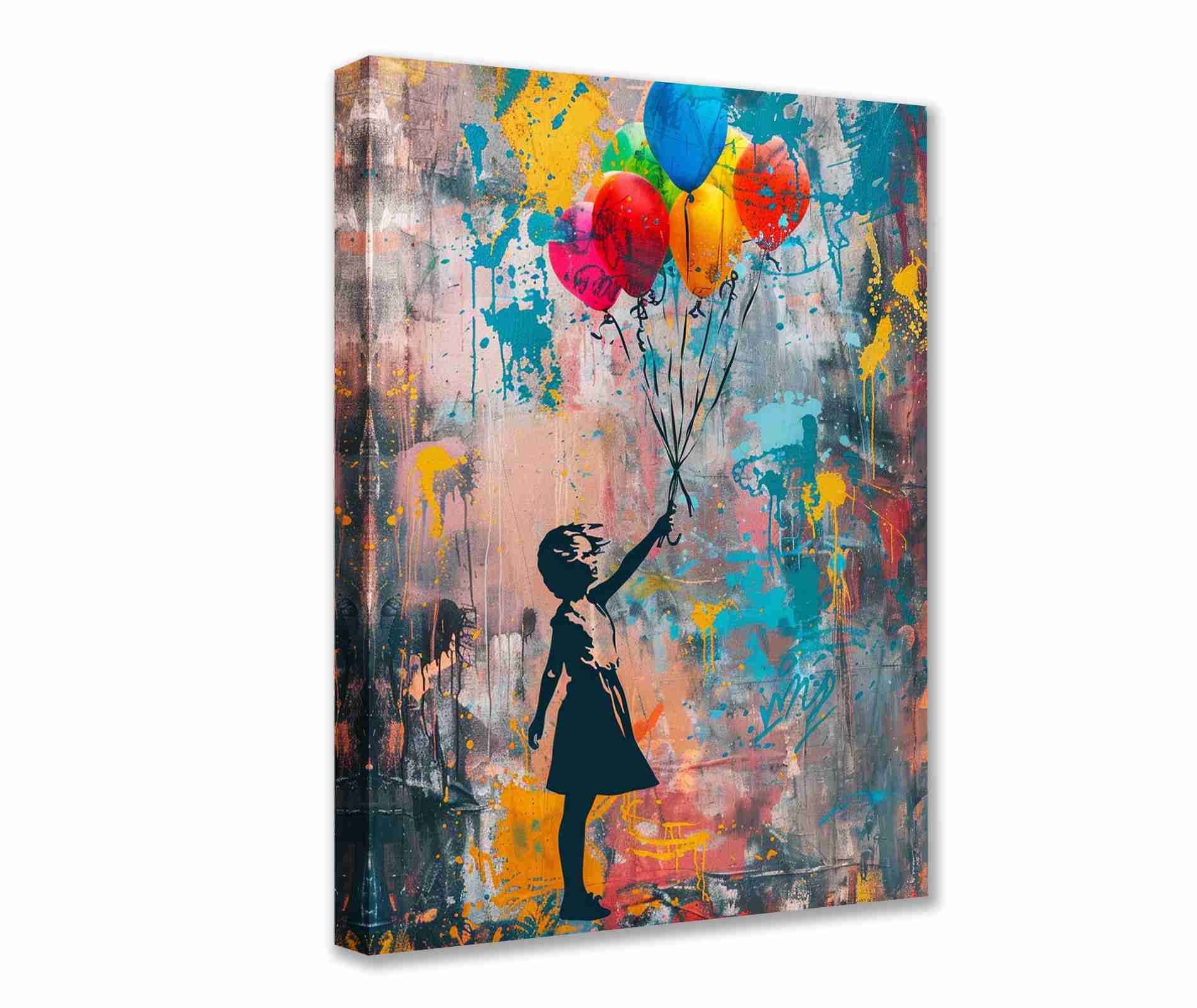 Girl with Colorful Balloons Graffiti Canvas Wall Art