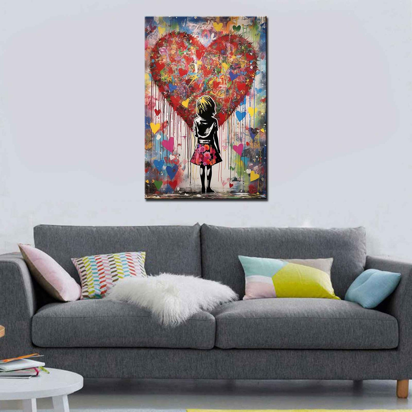 Girl with Heart Graffiti Canvas Wall Art