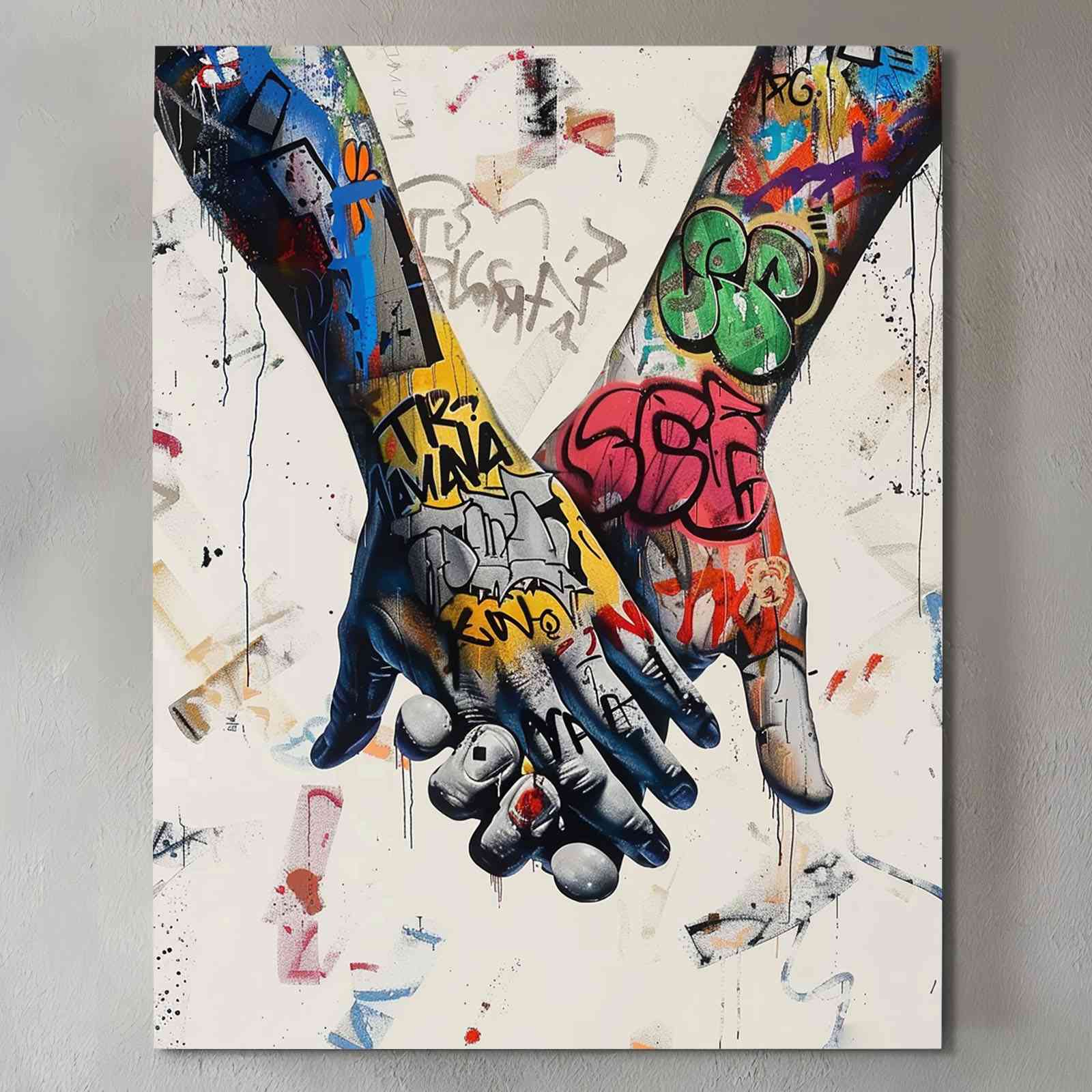 Graffiti Holding Hands Canvas Wall Art