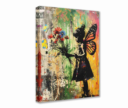 Fairy Girl with Flowers Graffiti Canvas Wall Art