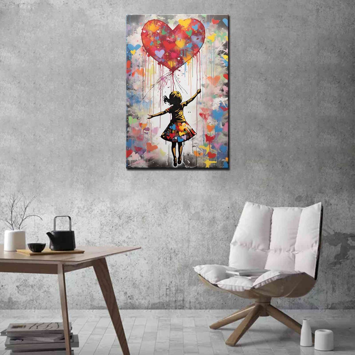 Girl Reaching for Heart Graffiti Canvas Wall Art