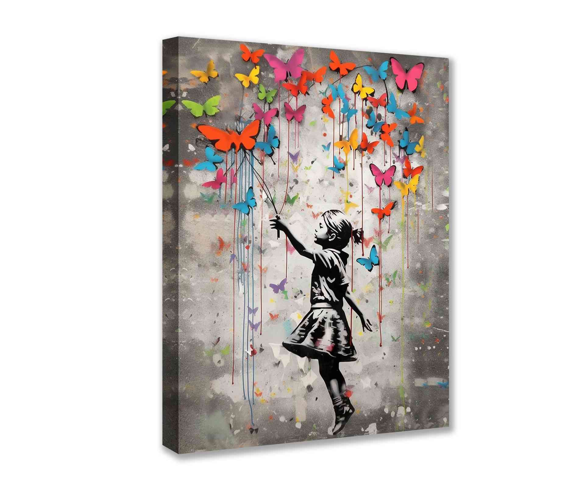 Girl with Butterflies Graffiti Canvas Wall Art