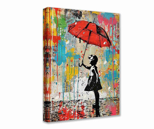 Girl with Red Umbrella Graffiti Canvas Wall Art