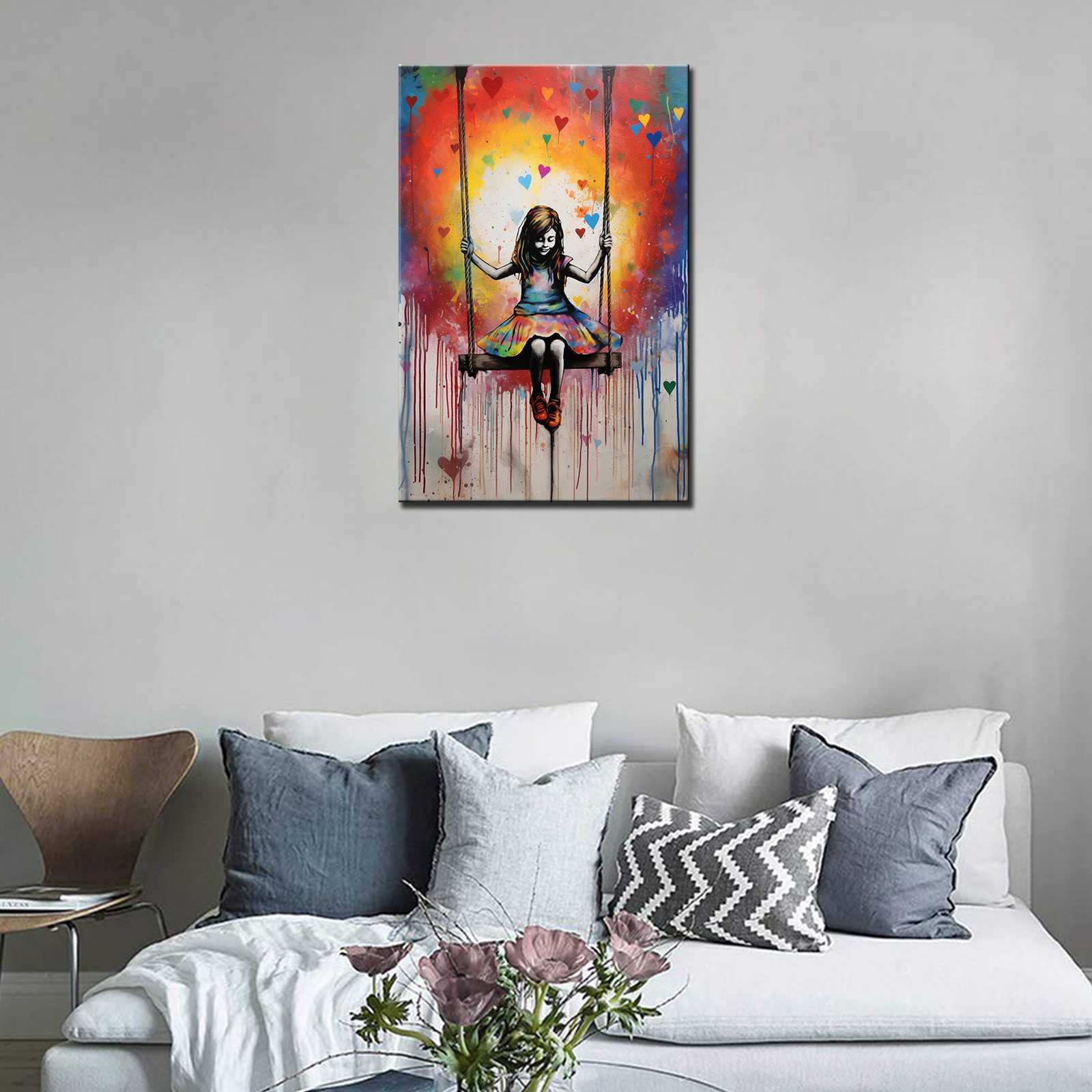 Girl on Swing Graffiti Canvas Wall Art