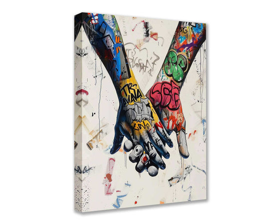 Graffiti Holding Hands Canvas Wall Art