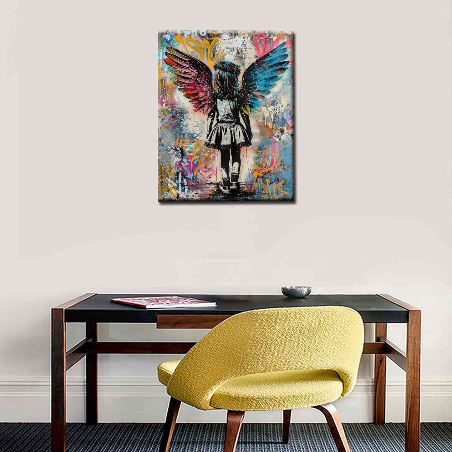 Girl with Angel Wings Graffiti Canvas Wall Art