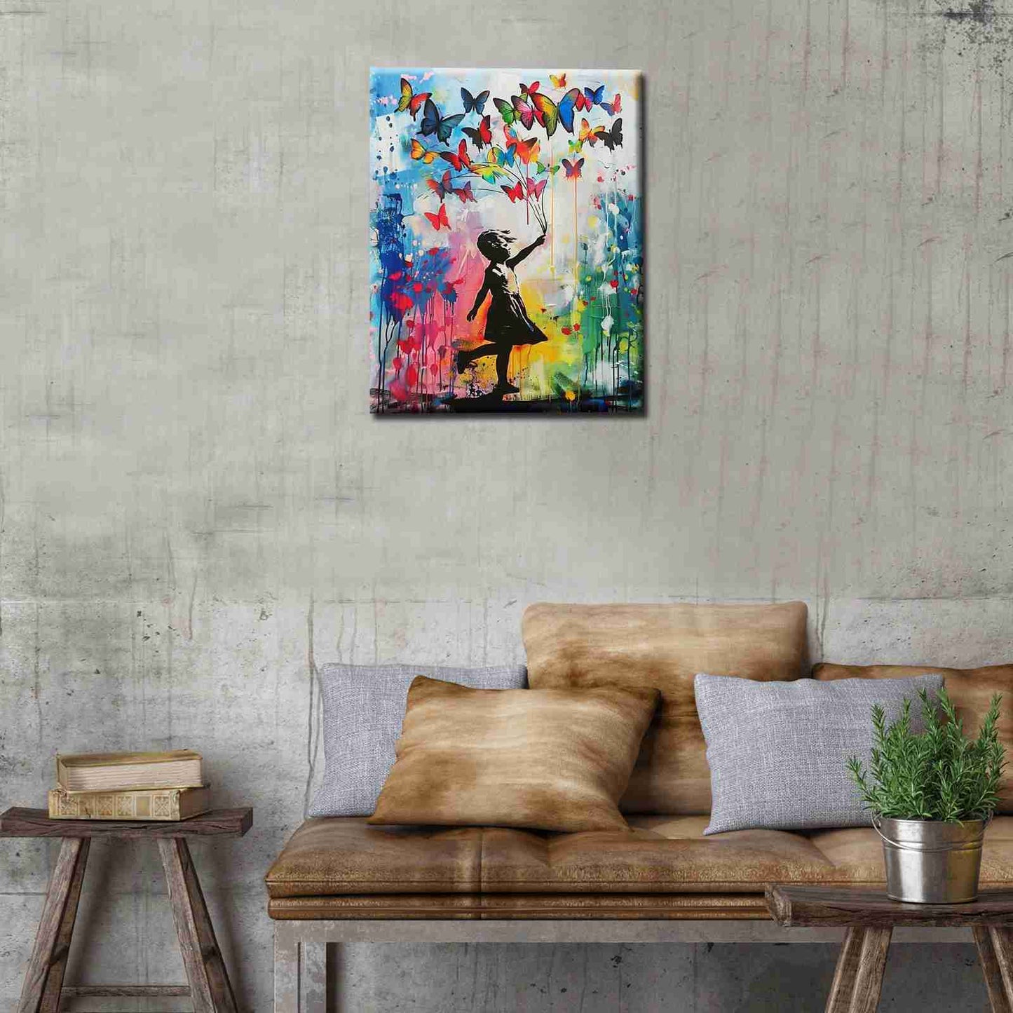 Girl with Butterfly Balloons Graffiti Canvas Wall Art