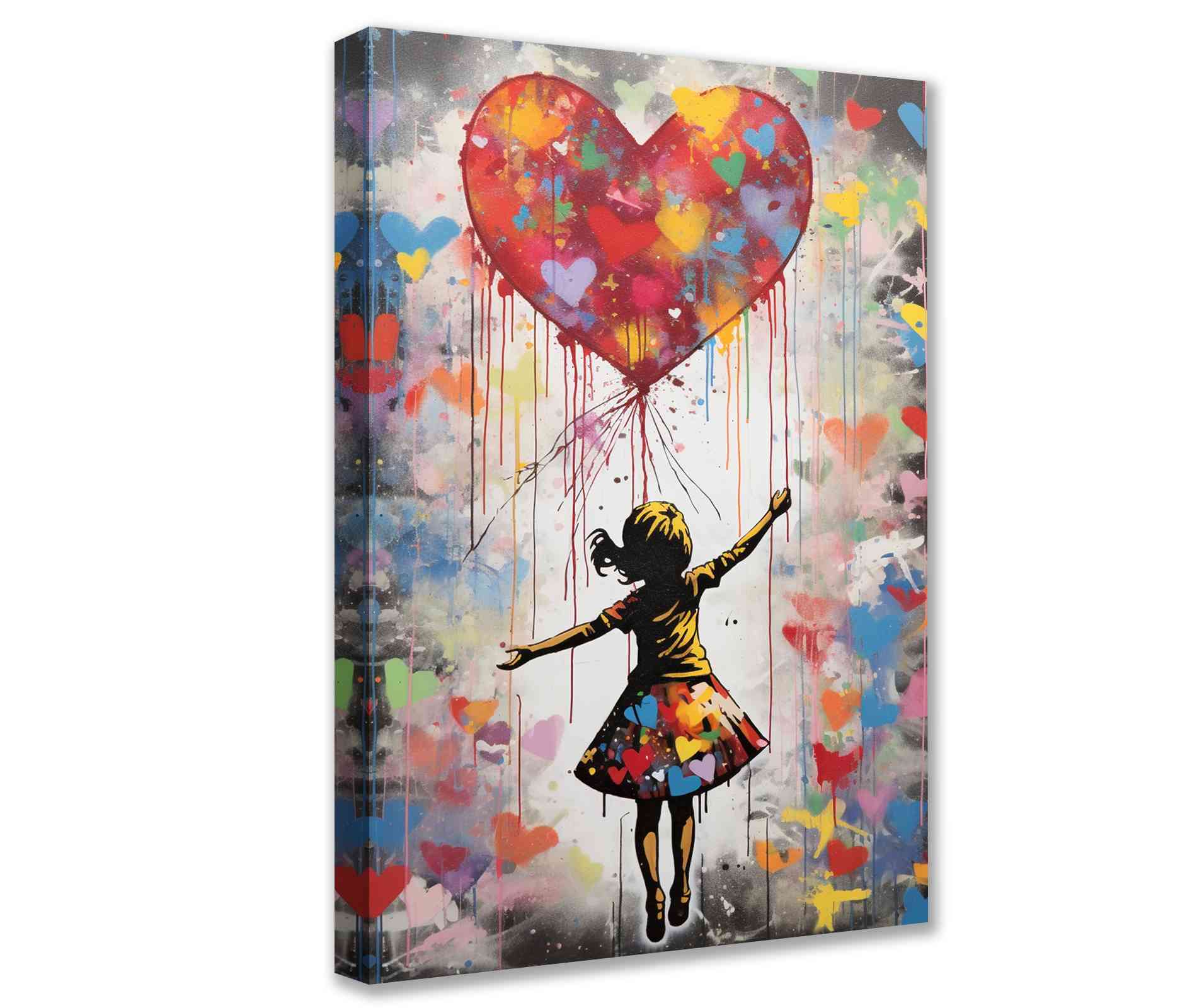 Girl Reaching for Heart Graffiti Canvas Wall Art