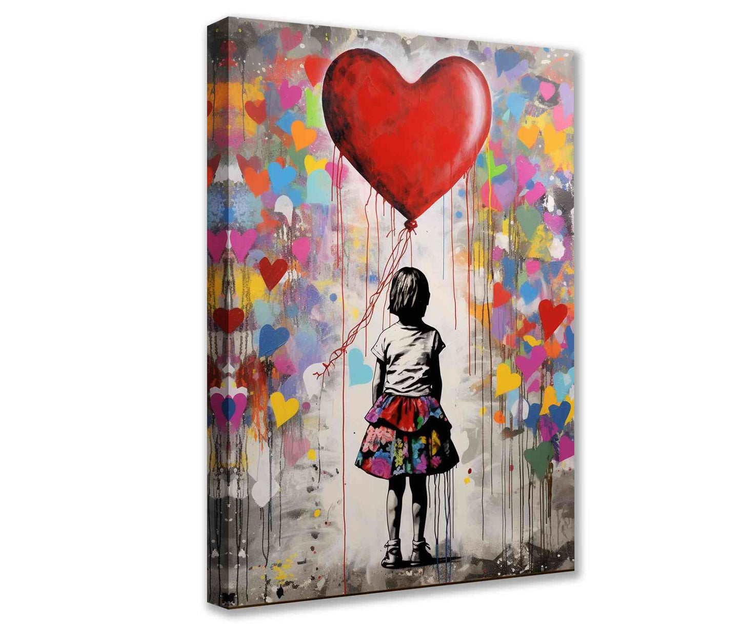 Girl with Red Heart Balloon Graffiti Canvas Wall Art