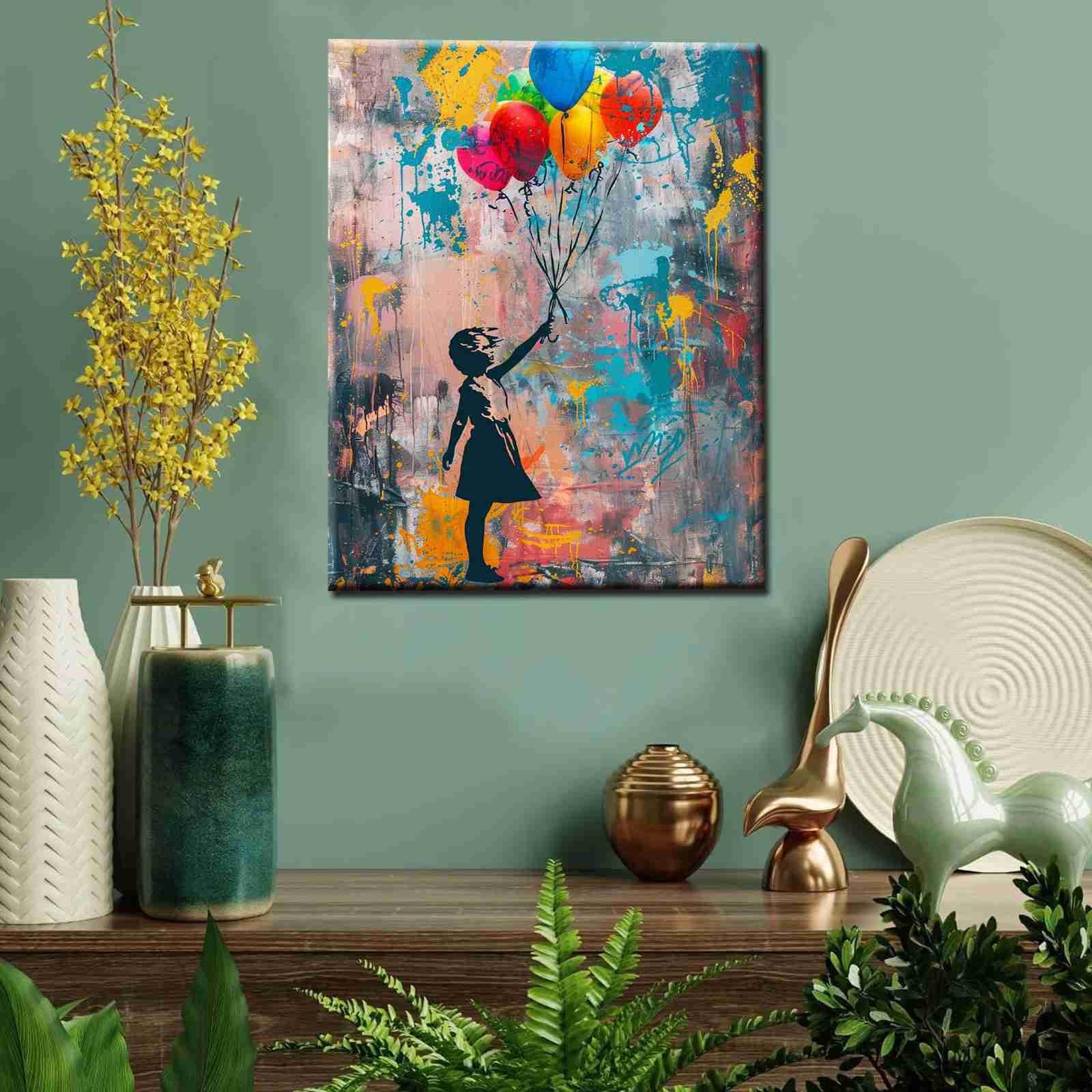 Girl with Colorful Balloons Graffiti Canvas Wall Art