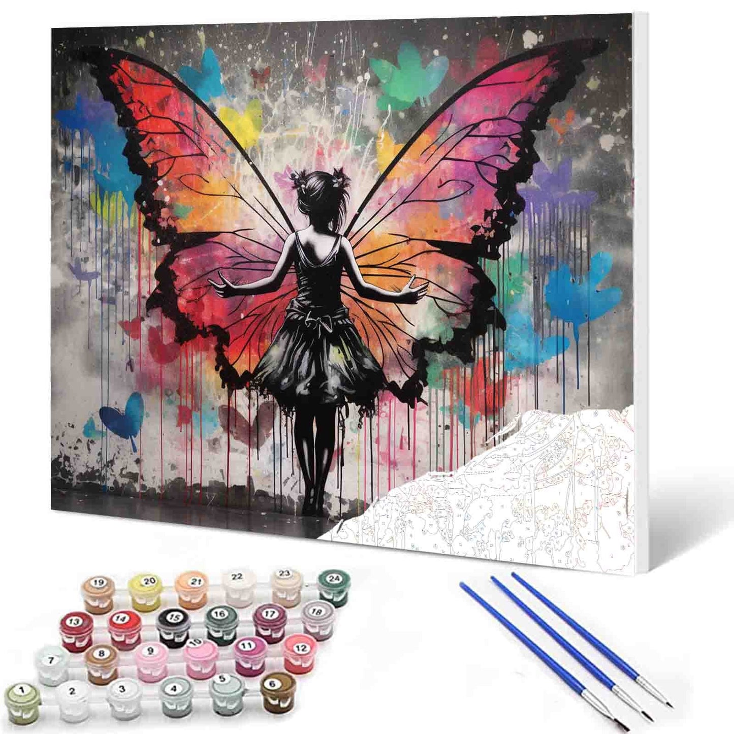 Graffiti Fairy with Colorful Wings paint by numbers
