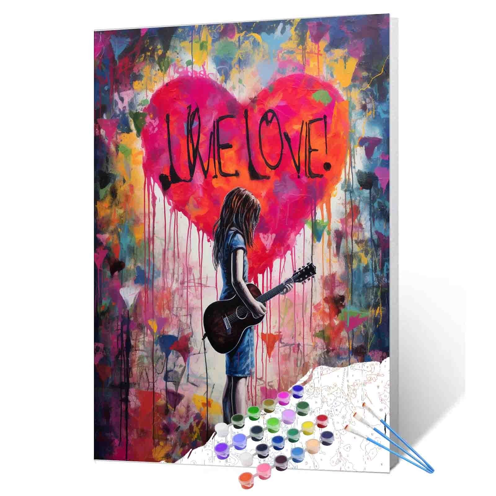 Graffiti Guitar Girl paint by numbers