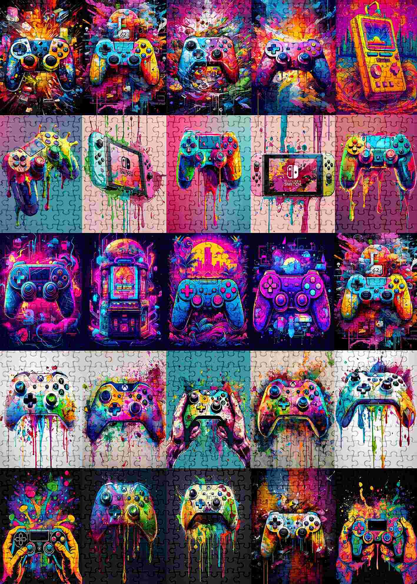 Vibrant Gaming Controllers Graffiti Jigsaw Puzzles