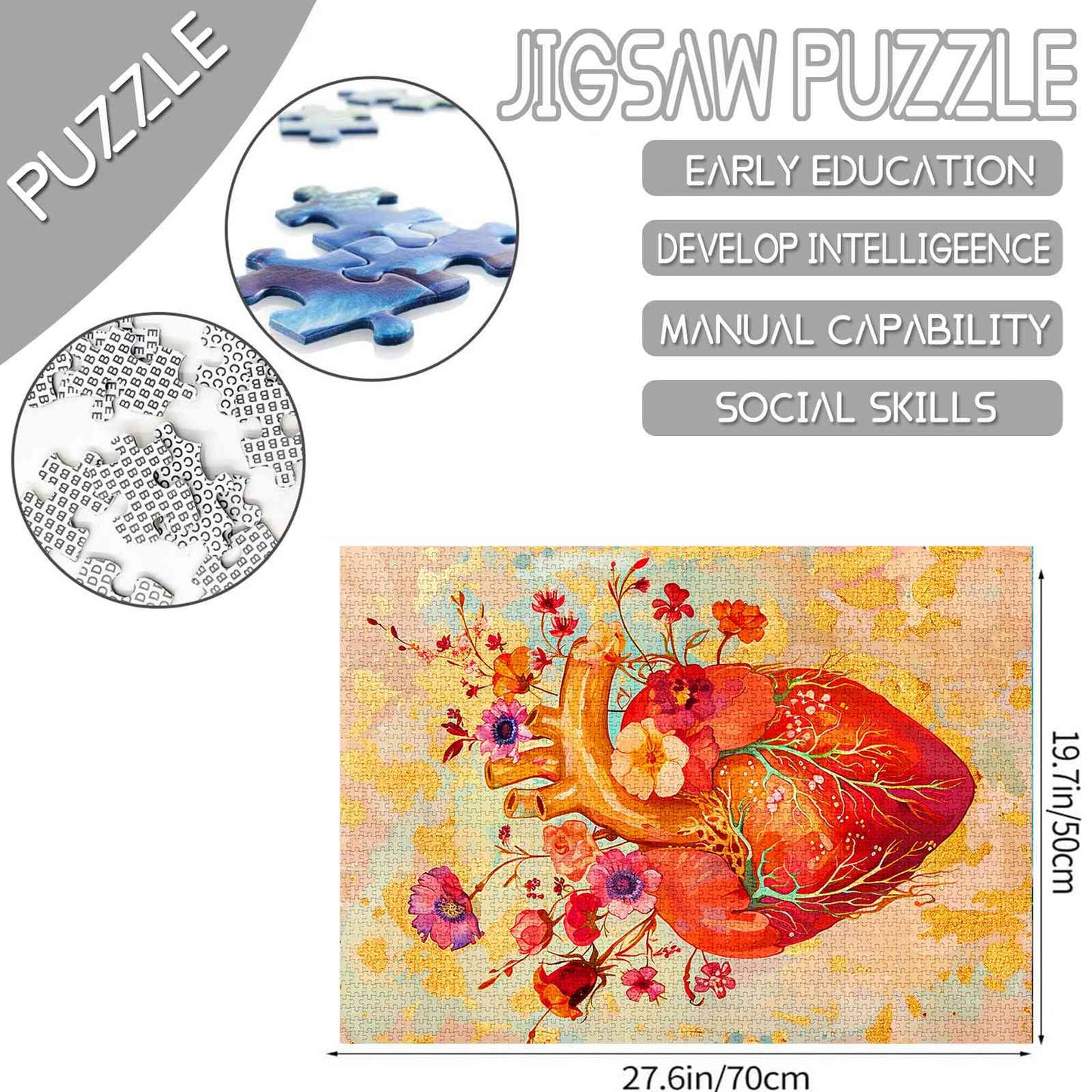 Floral Anatomical Heart Jigsaw Puzzles