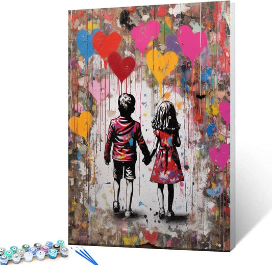 Graffiti Boy and Girl Walking Hand in Hand Paint by Numbers