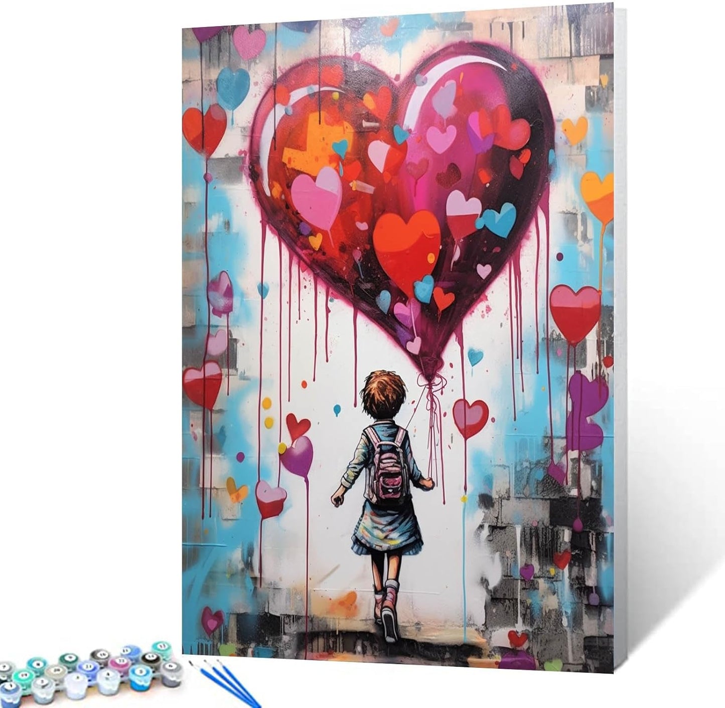 Little Girl with Red Love Balloon Paint by Numbers