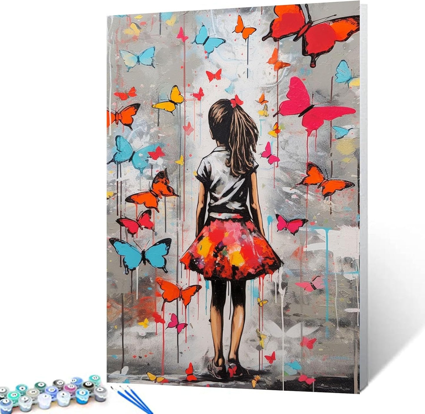 Graffiti Girl Surrounded By Colorful Butterflies Paint by numbers