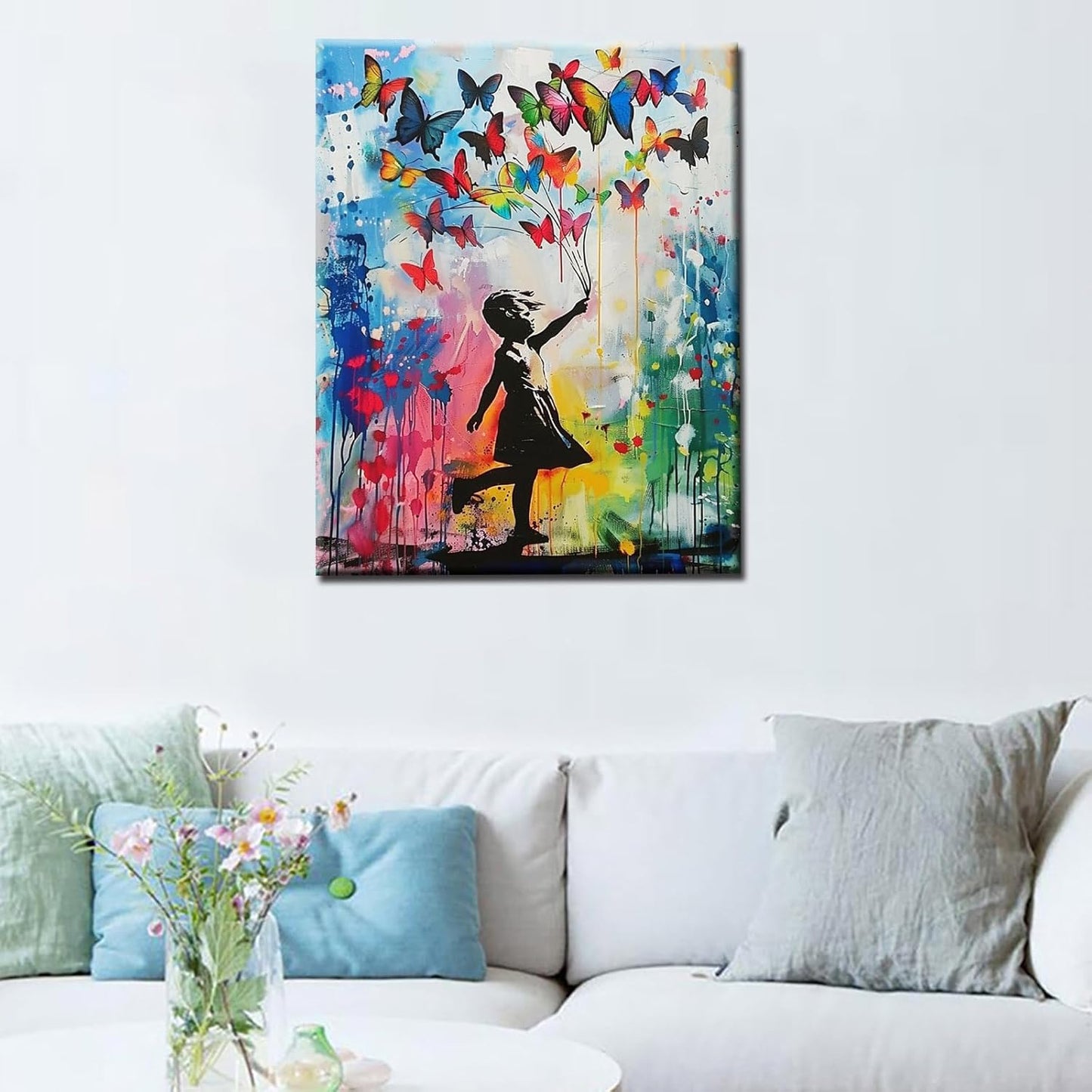 Little Girl Banksy Style Colorful Butterflies Paint by Numbers