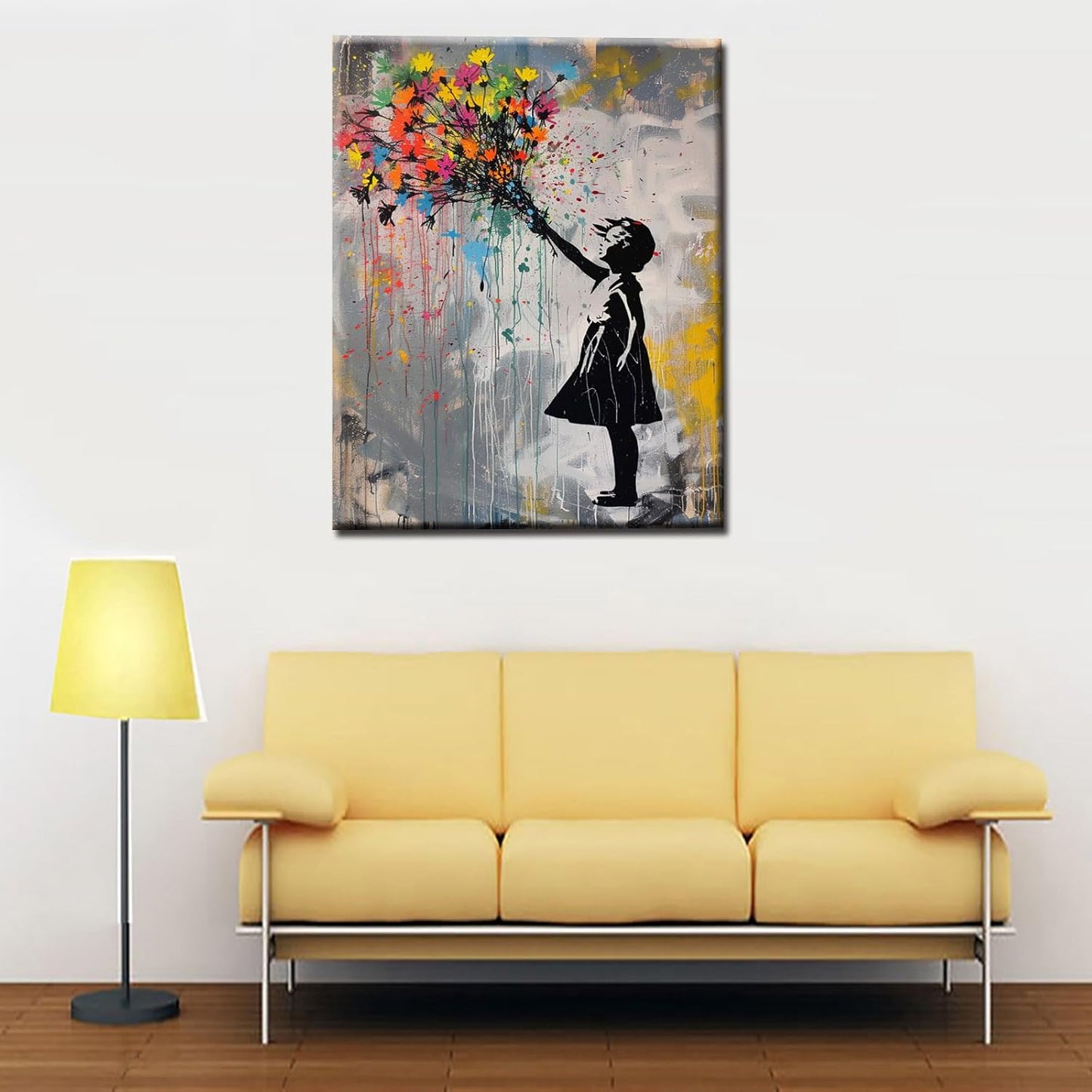 Girl Throw Colorful Flowers Graffiti Paint by Numbers