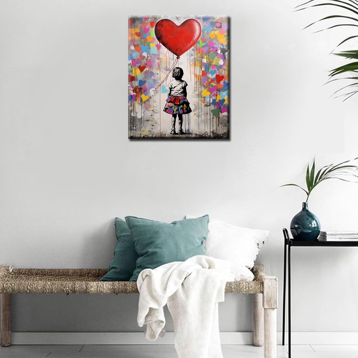 Little Girl and Red Heart Balloon Paint by Numbers