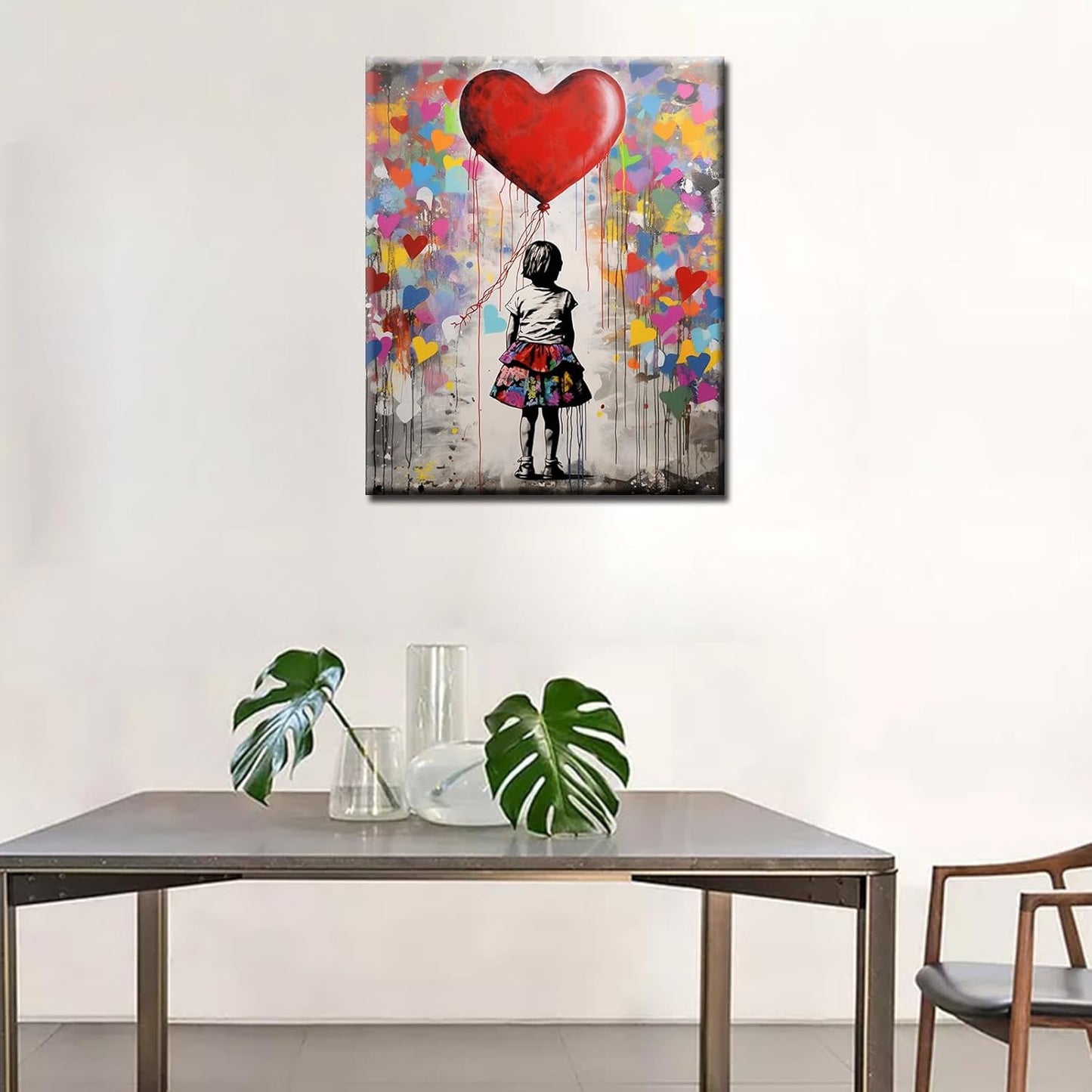 Little Girl and Red Heart Balloon Paint by Numbers