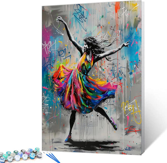 Dancing Girl in Colorful Dress Paint by Numbers