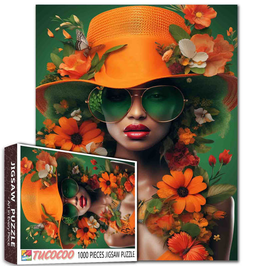 Graffitic Woman and Tropical Plants Jigsaw Puzzle