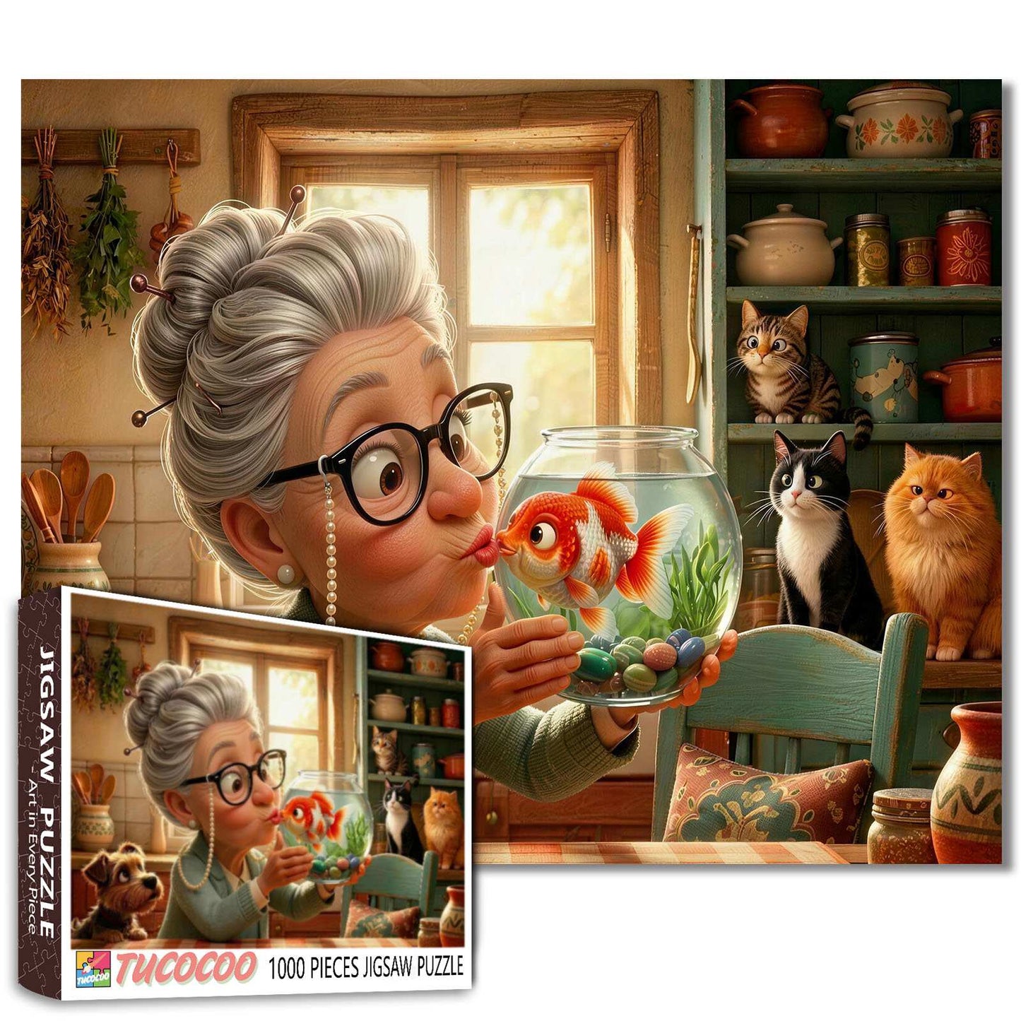 Grandma Goldfish Kiss Moment Jigsaw Puzzle