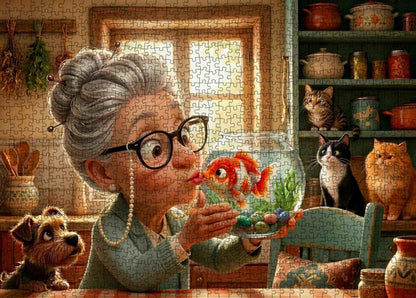 Grandma Goldfish Kiss Moment Jigsaw Puzzle