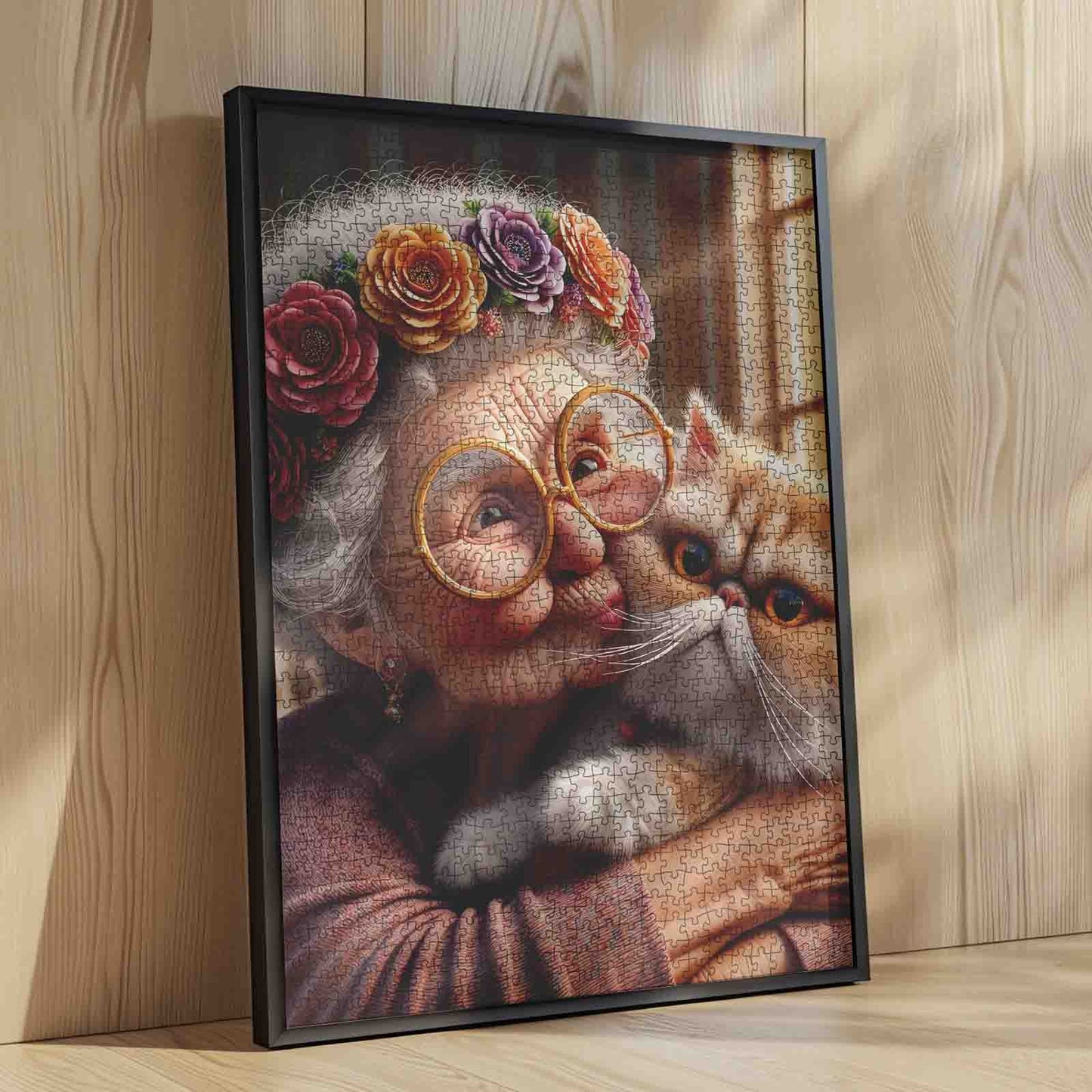 Grandma and Cat Hug Jigsaw Puzzle