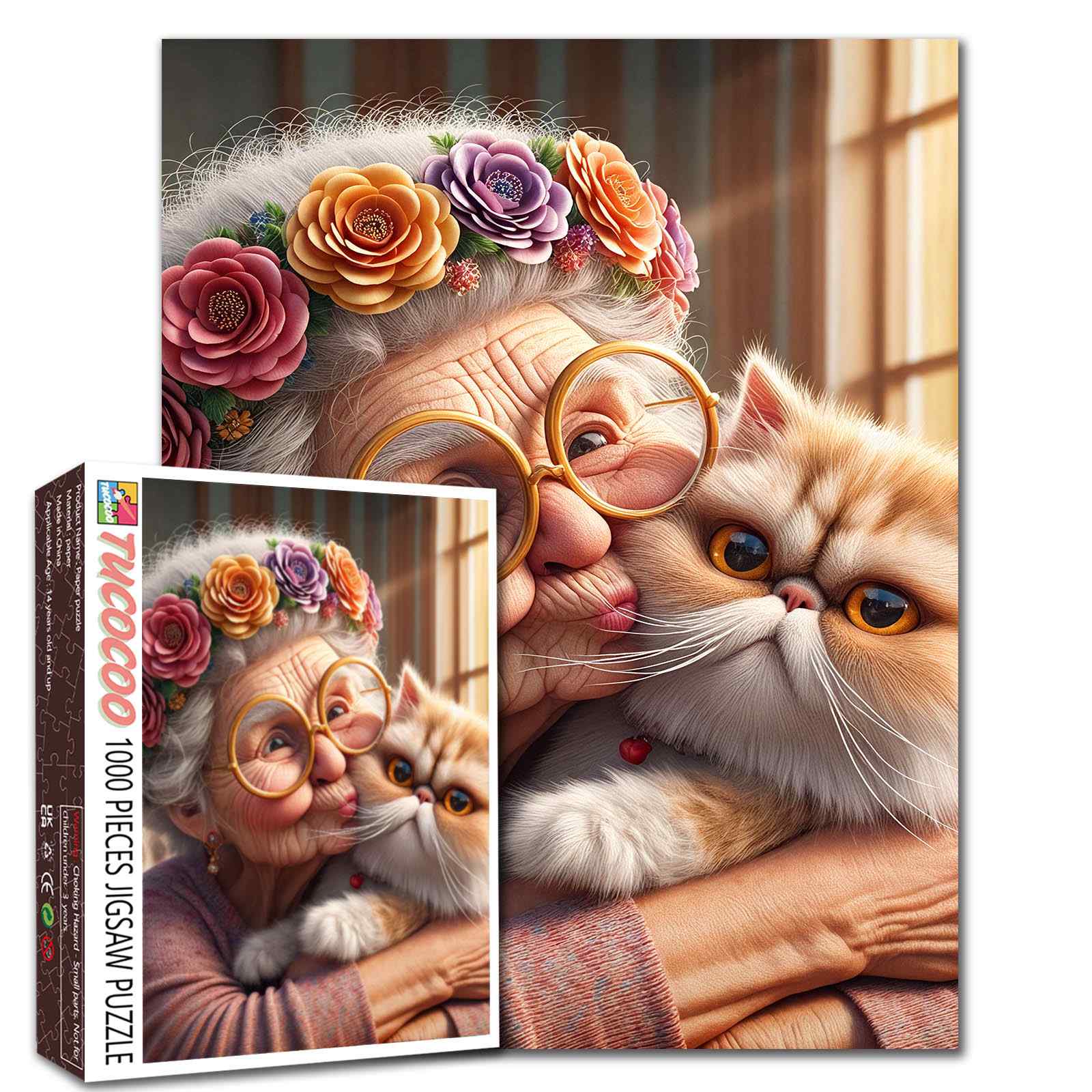 Grandma and Cat Hug Jigsaw Puzzle