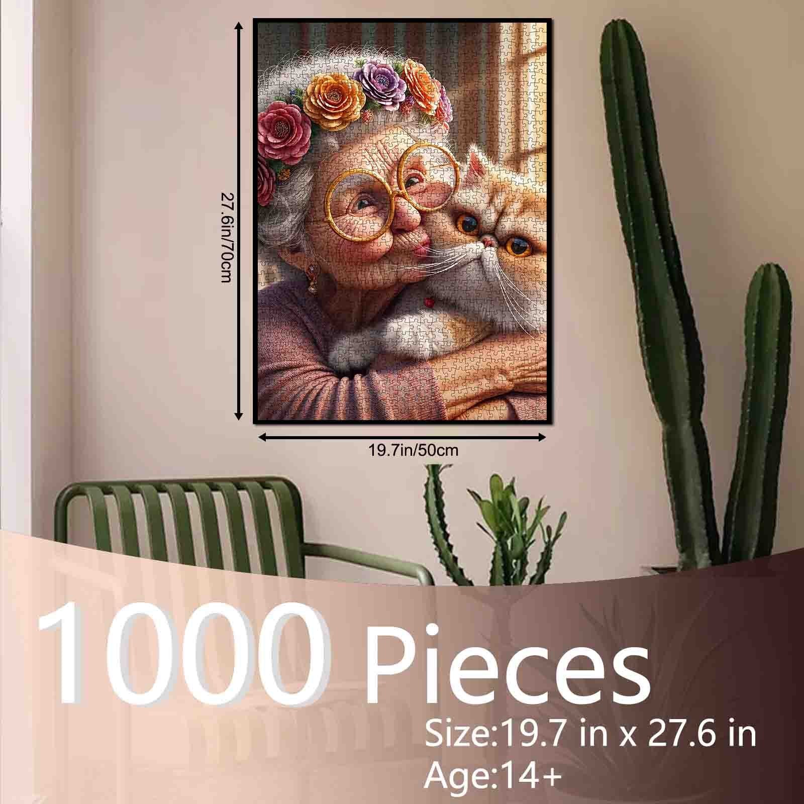 Grandma and Cat Hug Jigsaw Puzzle