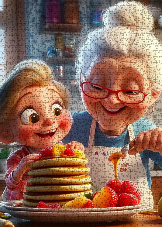 Grandma and Granddaughter Pancake Morning Jigsaw Puzzle
