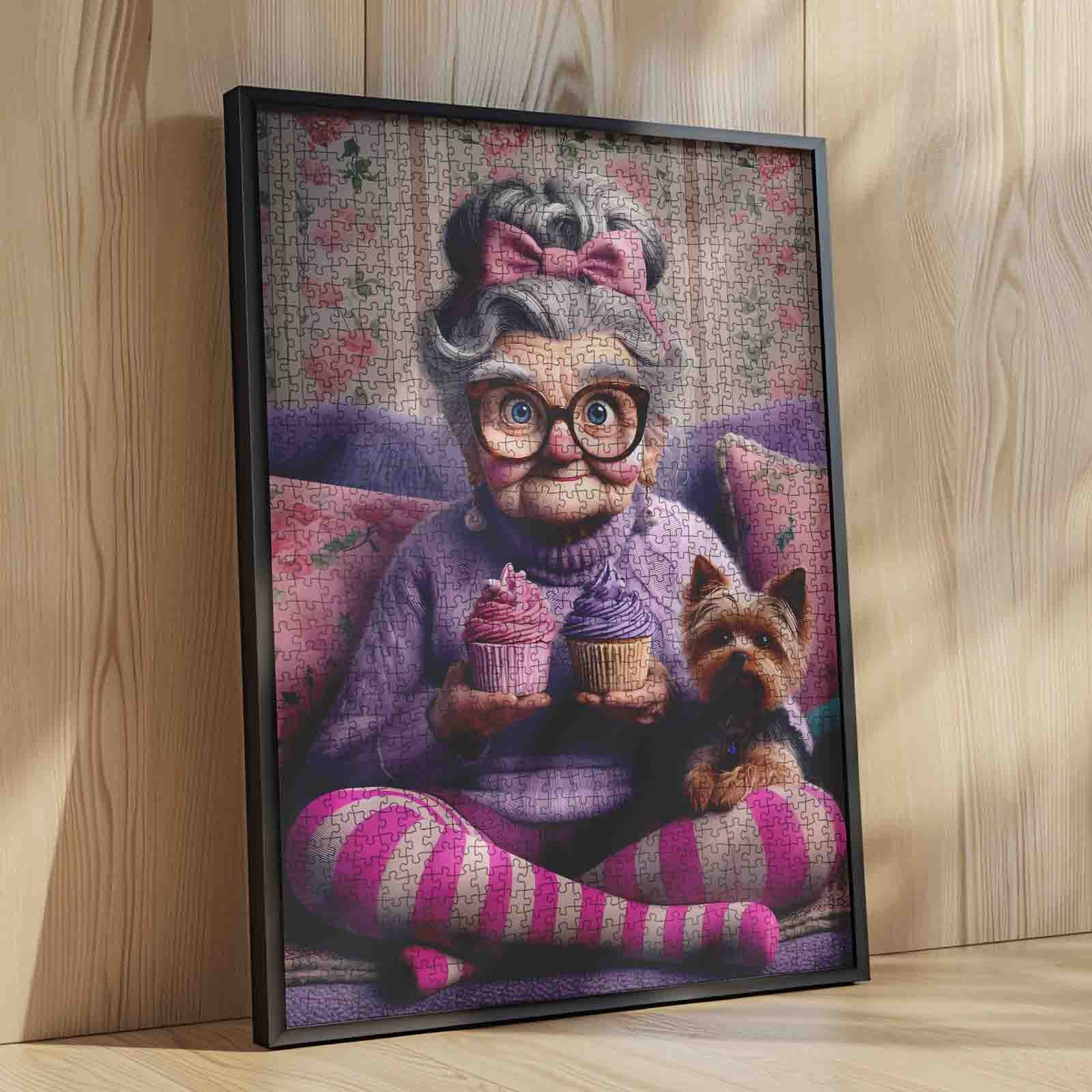 Grandma with Cupcakes and Yorkie Jigsaw Puzzle