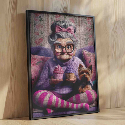 Grandma with Cupcakes and Yorkie Jigsaw Puzzle