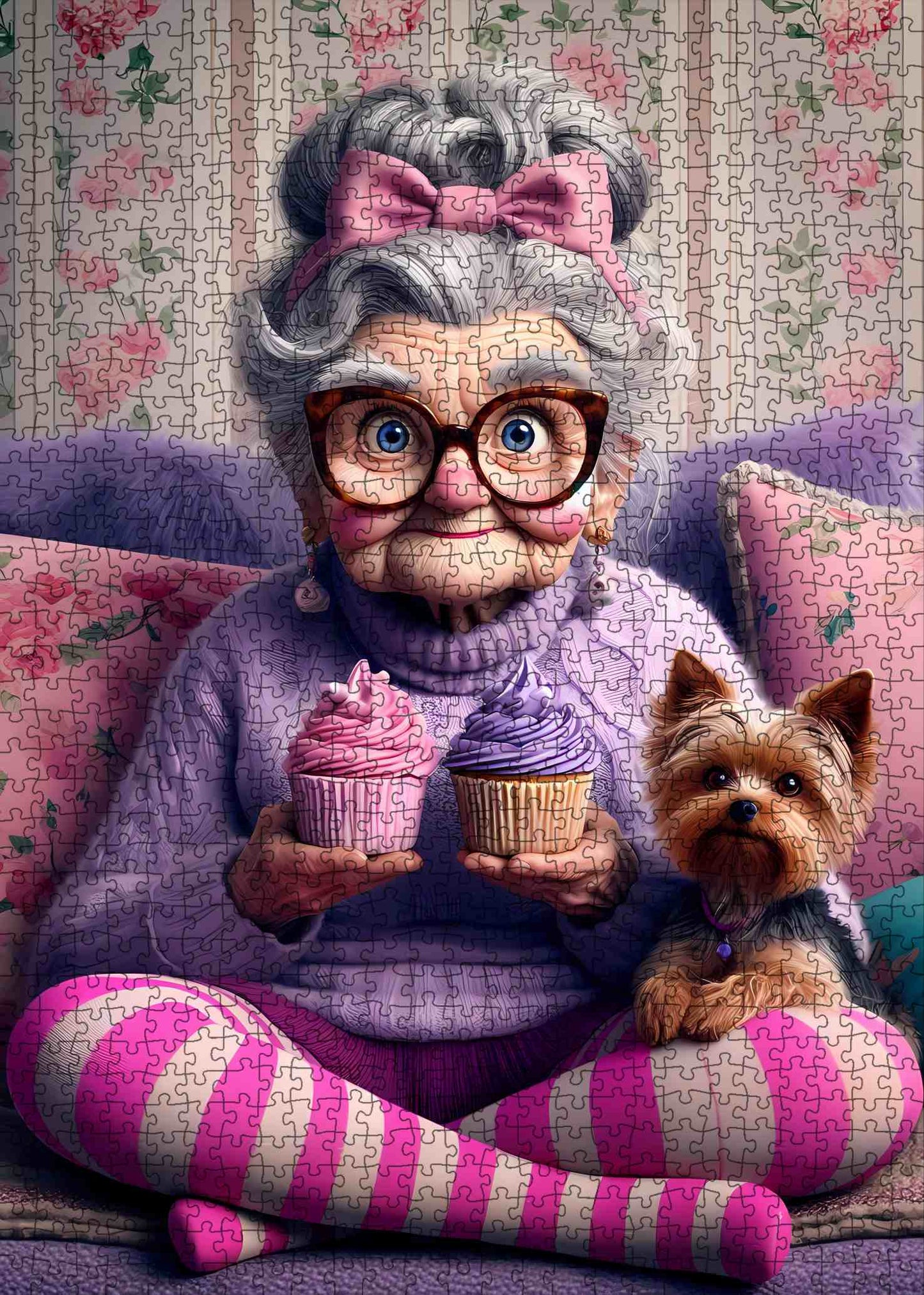 Grandma with Cupcakes and Yorkie Jigsaw Puzzle