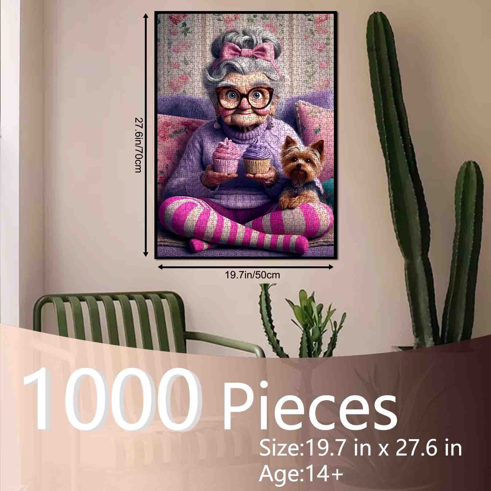 Grandma with Cupcakes and Yorkie Jigsaw Puzzle