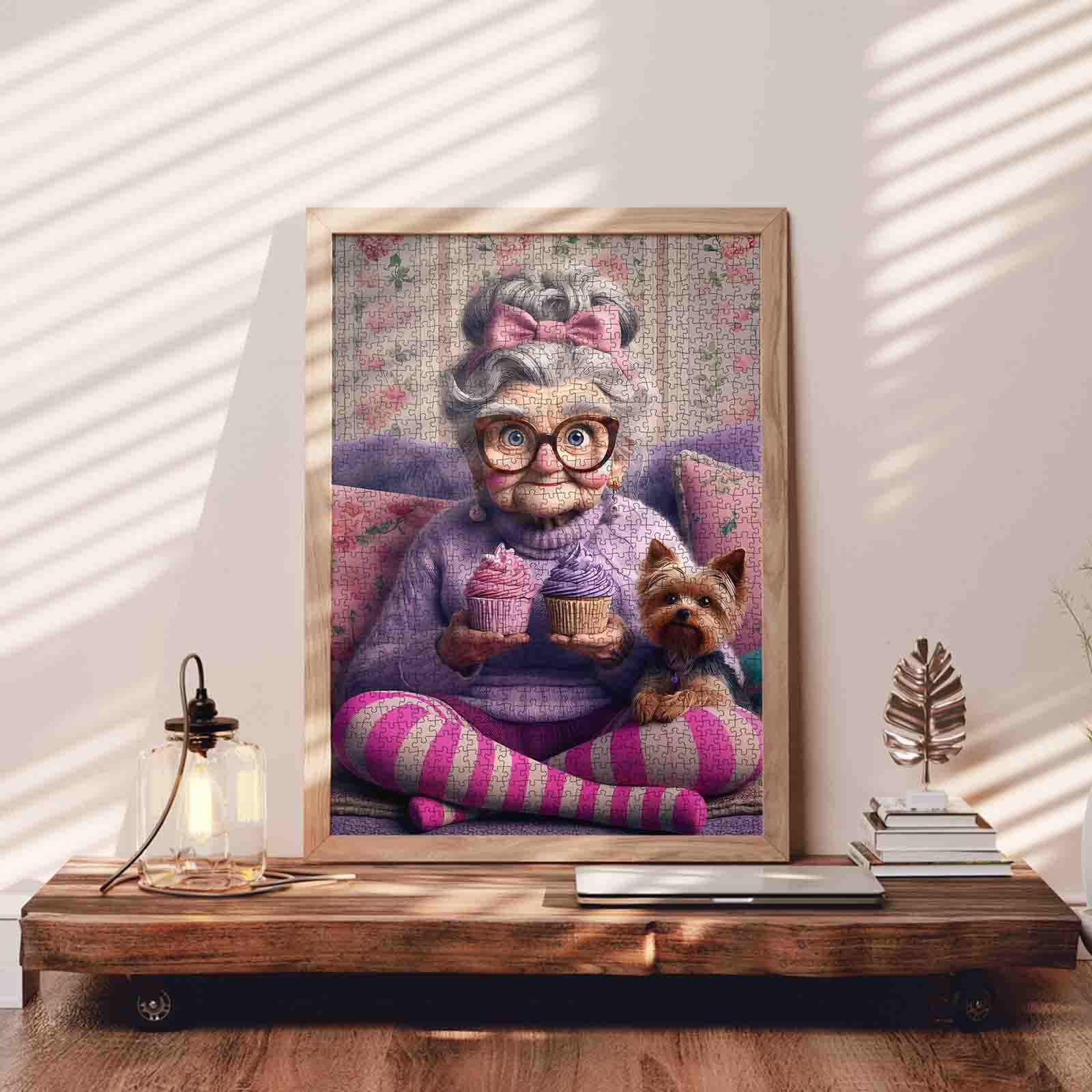 Grandma with Cupcakes and Yorkie Jigsaw Puzzle