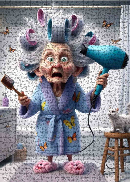 Hair Dryer Panic Granny Jigsaw Puzzle