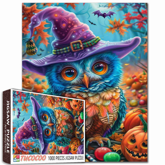Halloween Colorful Owl Retro Pumpkin Jigsaw Puzzles