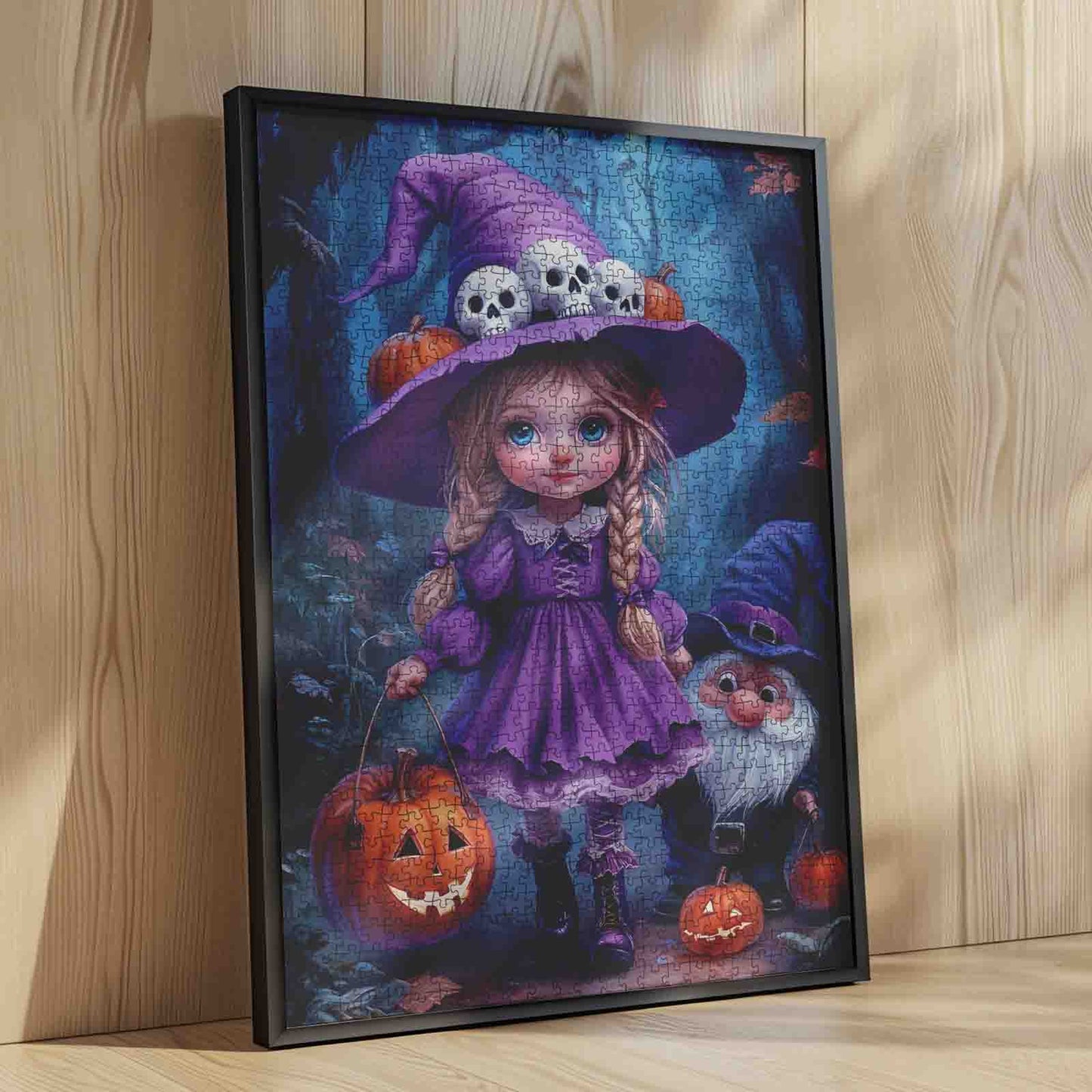 Halloween Cute Purple Girl with Skull Hat Jigsaw Puzzle