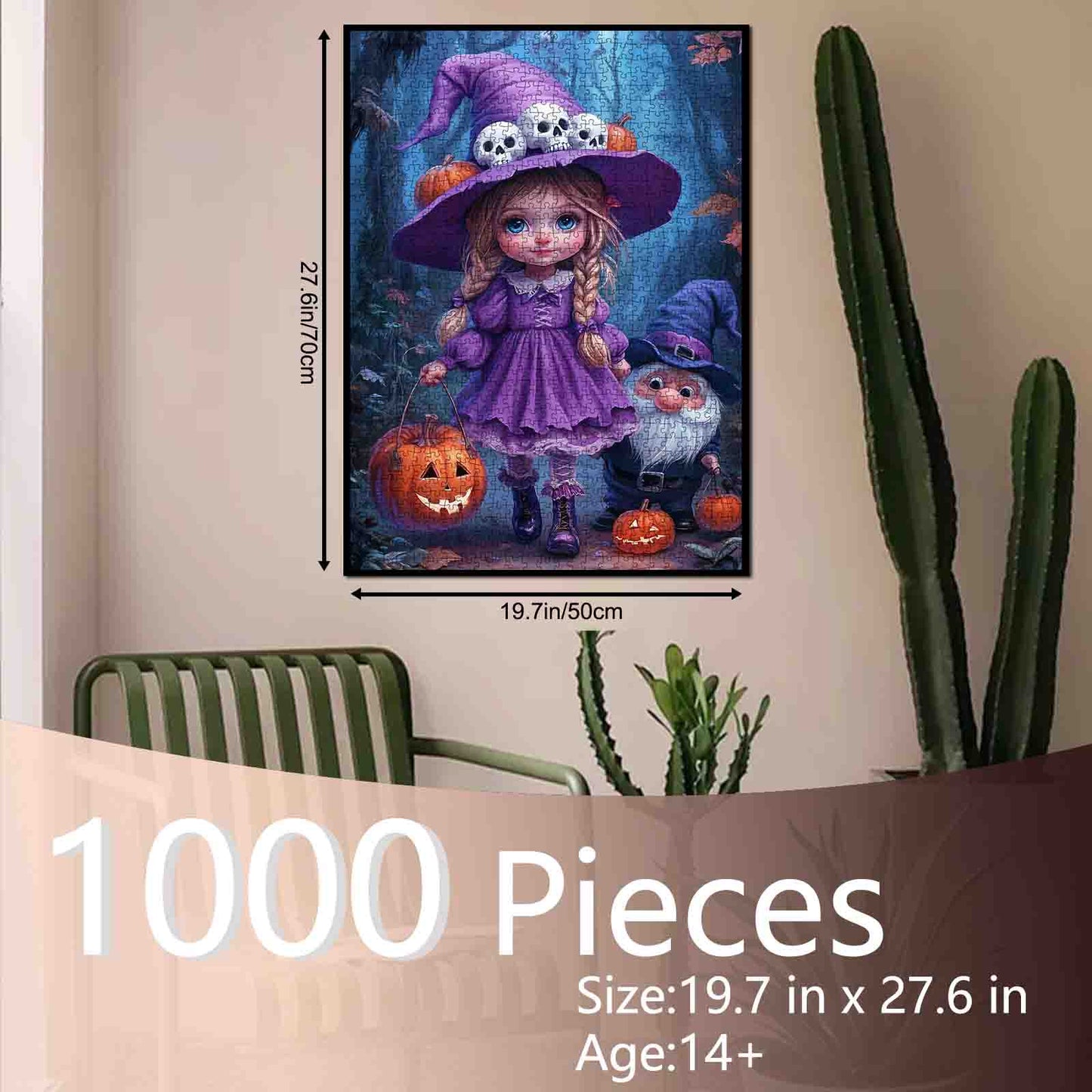 Halloween Cute Purple Girl with Skull Hat Jigsaw Puzzle
