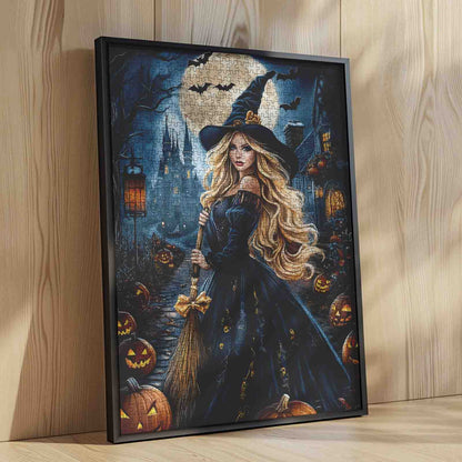 Halloween Witch under Moonlight Jigsaw Puzzle