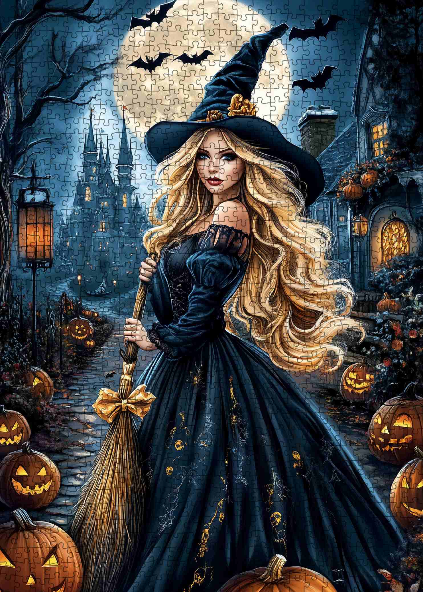 Halloween Witch under Moonlight Jigsaw Puzzle