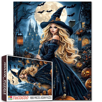 Halloween Witch under Moonlight Jigsaw Puzzle