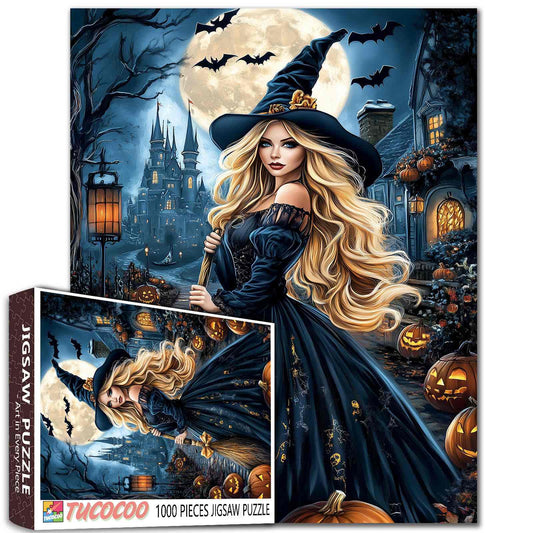 Halloween Witch under Moonlight Jigsaw Puzzle