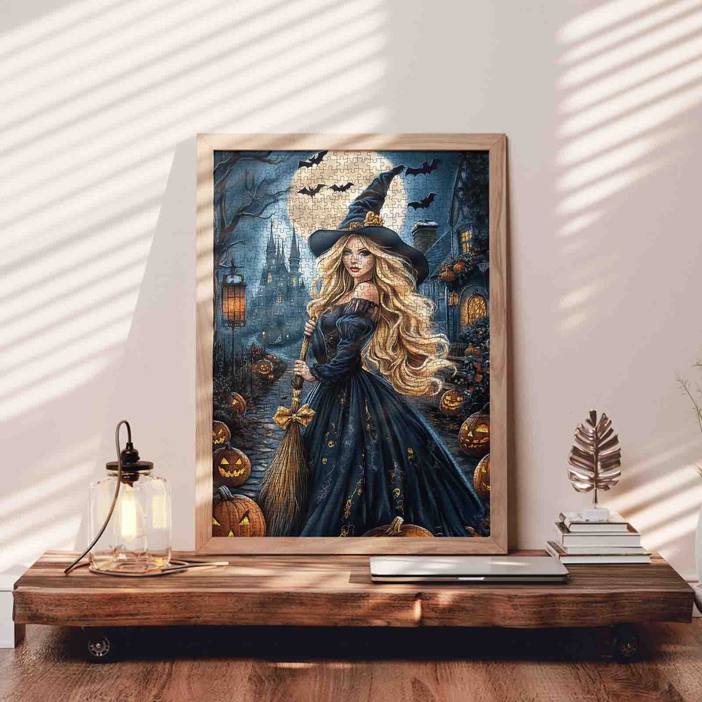 Halloween Witch under Moonlight Jigsaw Puzzle