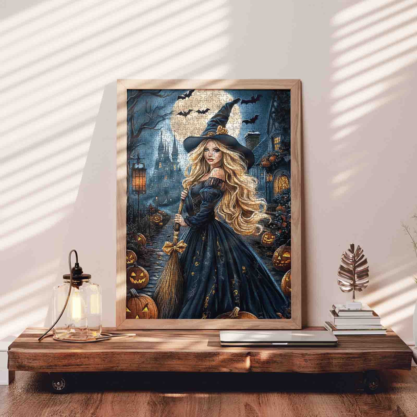Halloween Witch under Moonlight Jigsaw Puzzle